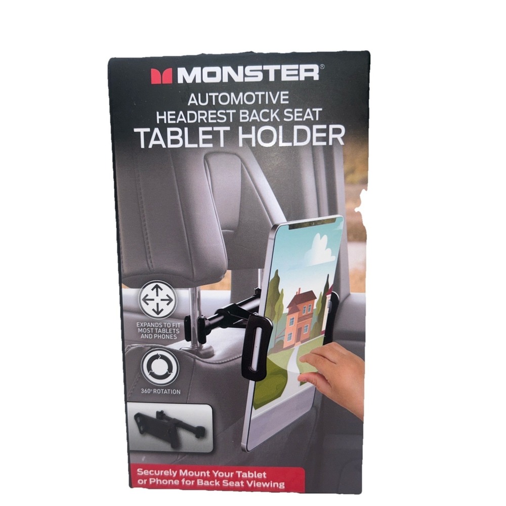 Monster Automotive Headrest Back Seat Tablet Holder Blac MMH2-1008-BLK 4-12 Inch
